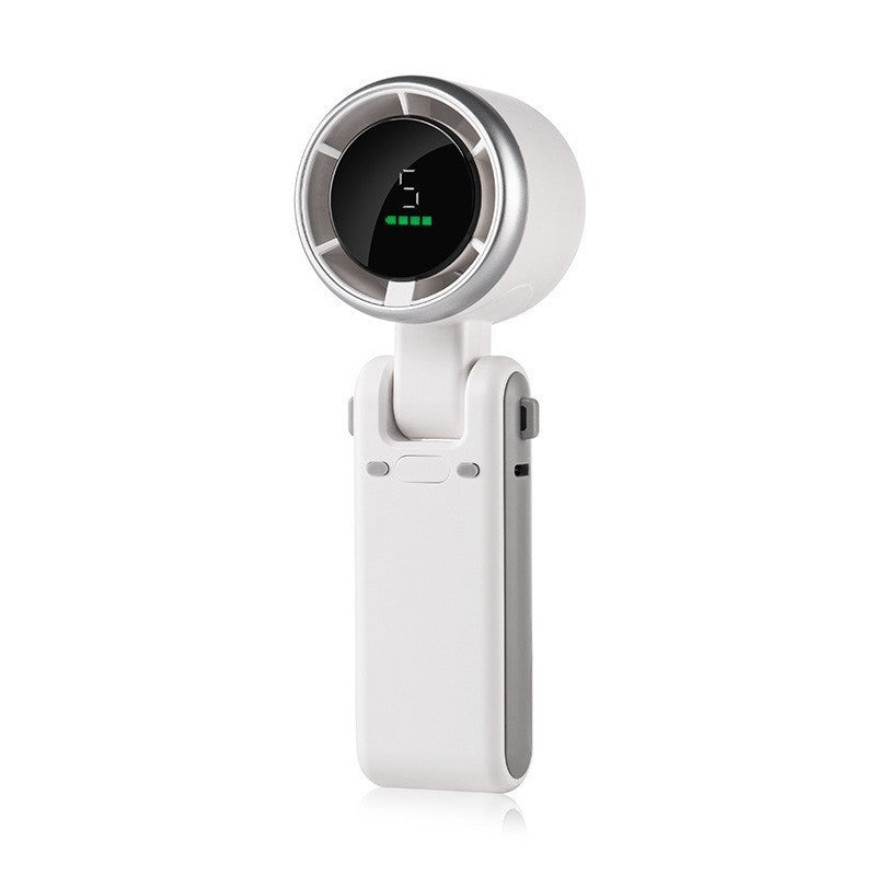 N607 High-Speed Turbocharged Handheld Fan With Digital Display, Mini Neck-Hanging Portable Folding Fan