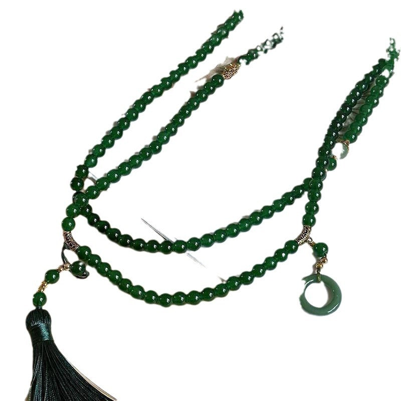 108 Cinnabar Beaded Long Crossbody Chain New Chinese Style National Style Necklace Antique Cheongsam Niche Woolen Chain
